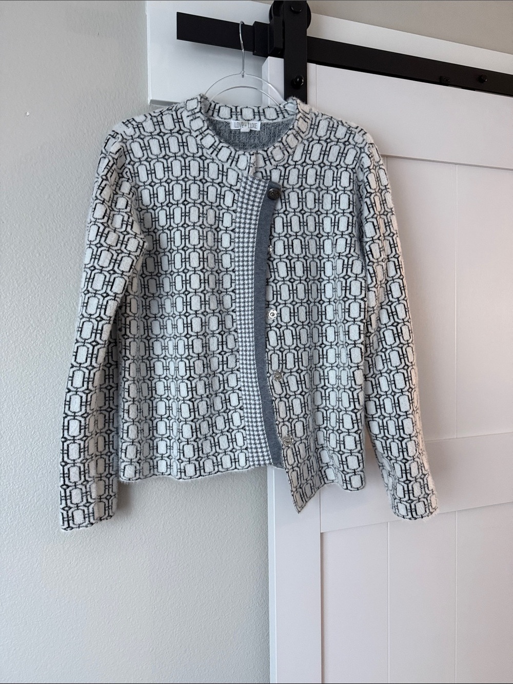Lafayette 148 New York Tweed Patterned Crewneck Jacket in White & Black